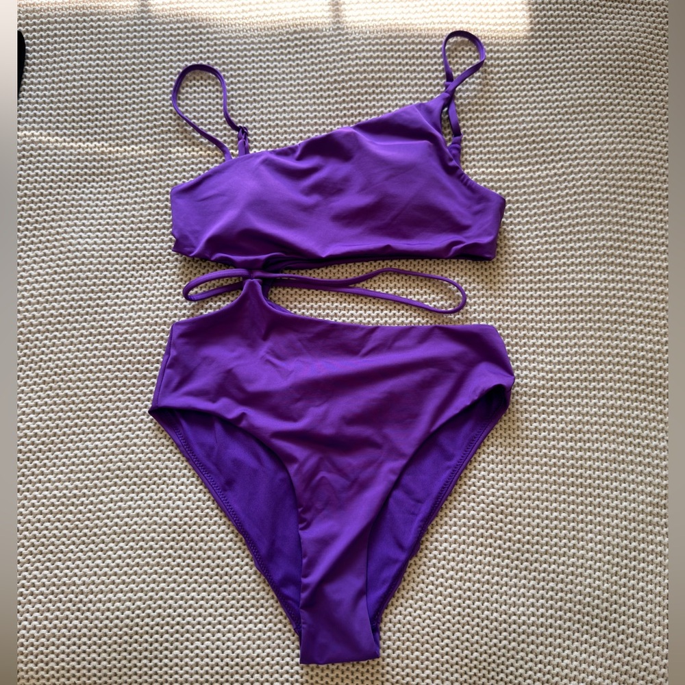 Zara Vibrant Purple One-Shoulder cut-out one piece swimsuit
